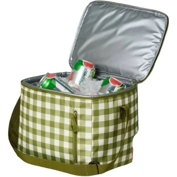 New Room Essentials 18 Can Box Insulated Cooler Green White Plaid 11 Qt Capacity - Picture 3 of 5